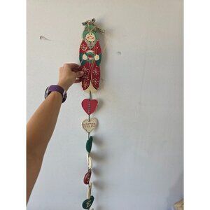 vintage Jdi perle snowman wooden country folk art hanging Xmas decor winter Xmas